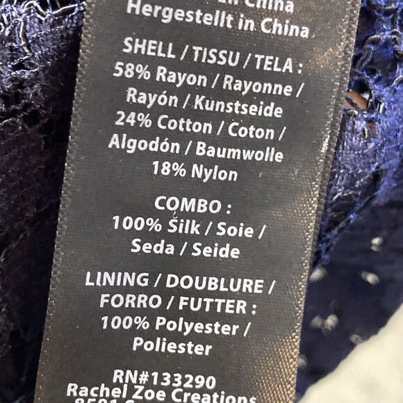 Rachel Zoe Blouse Womens 4 Navy Blue Lace Collared Lined Collared‎ Preppy - Picture 7 of 9